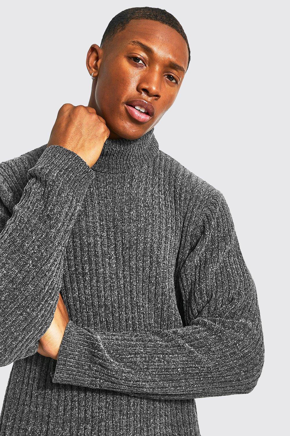 Regular Roll Neck Chenille Ribbed Jumper