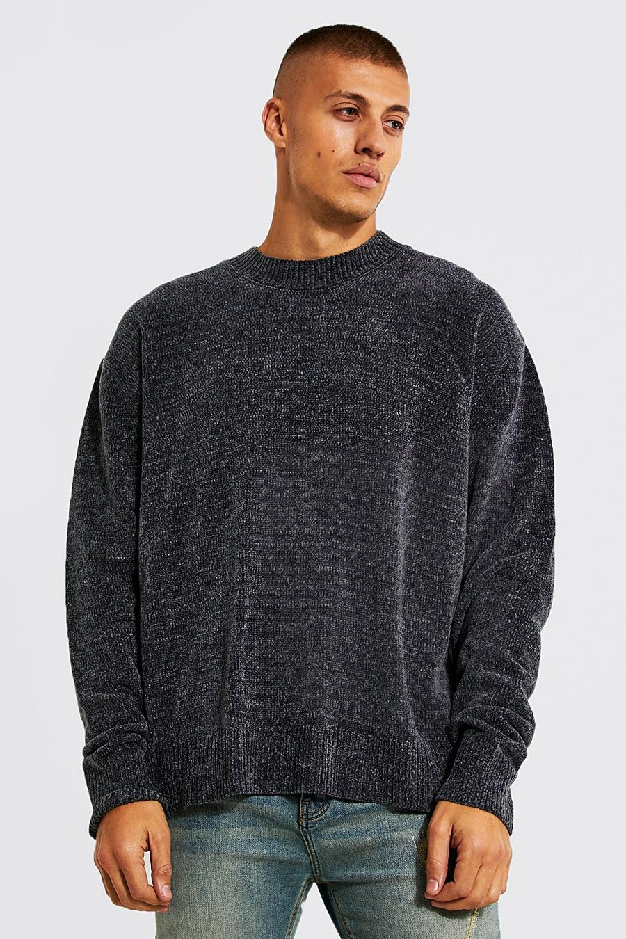 Charcoal Extended Neck Oversized Chenille Jumper image number 1