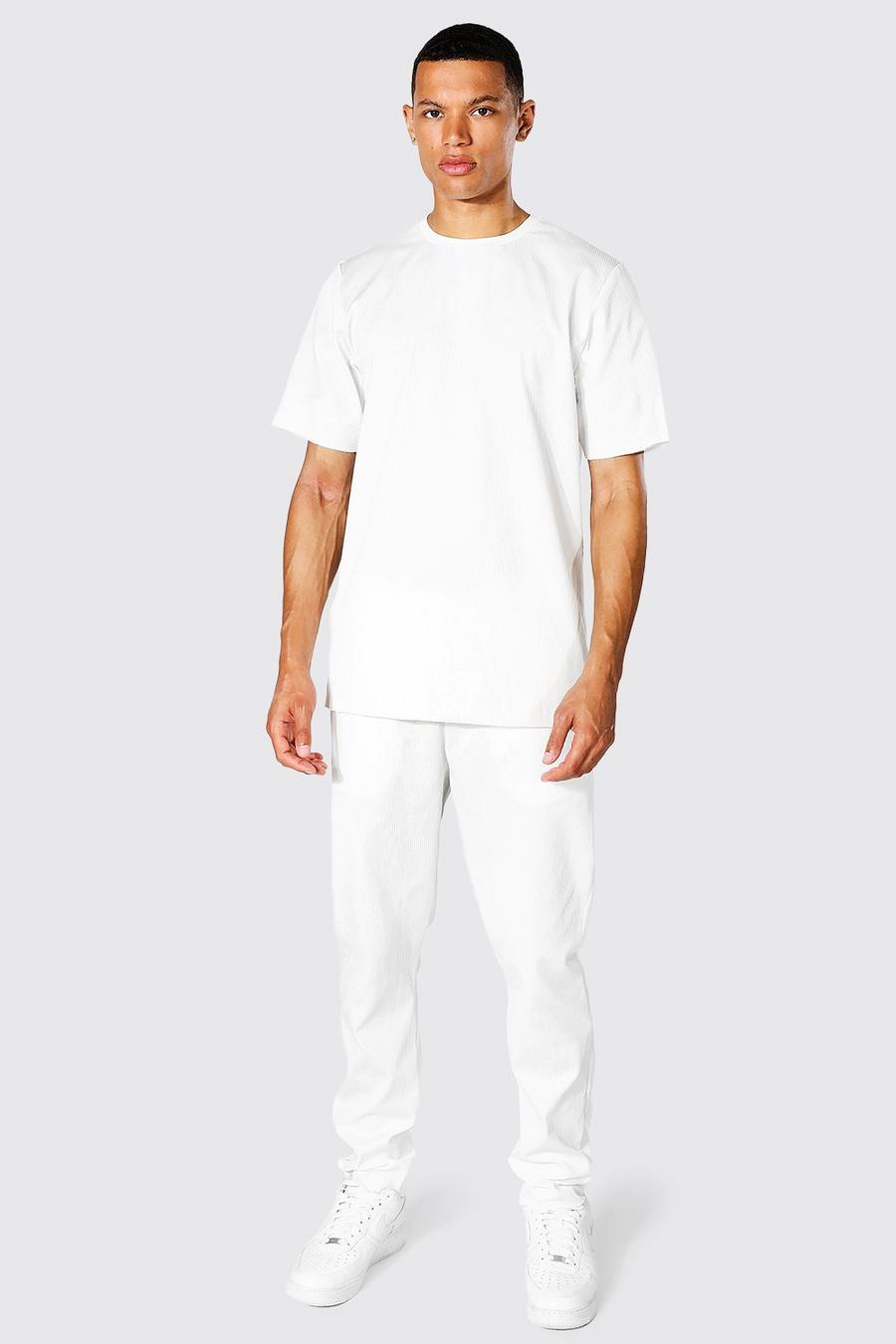 Tall - Ensemble avec t-shirt effet plissé et jogging, White image number 1