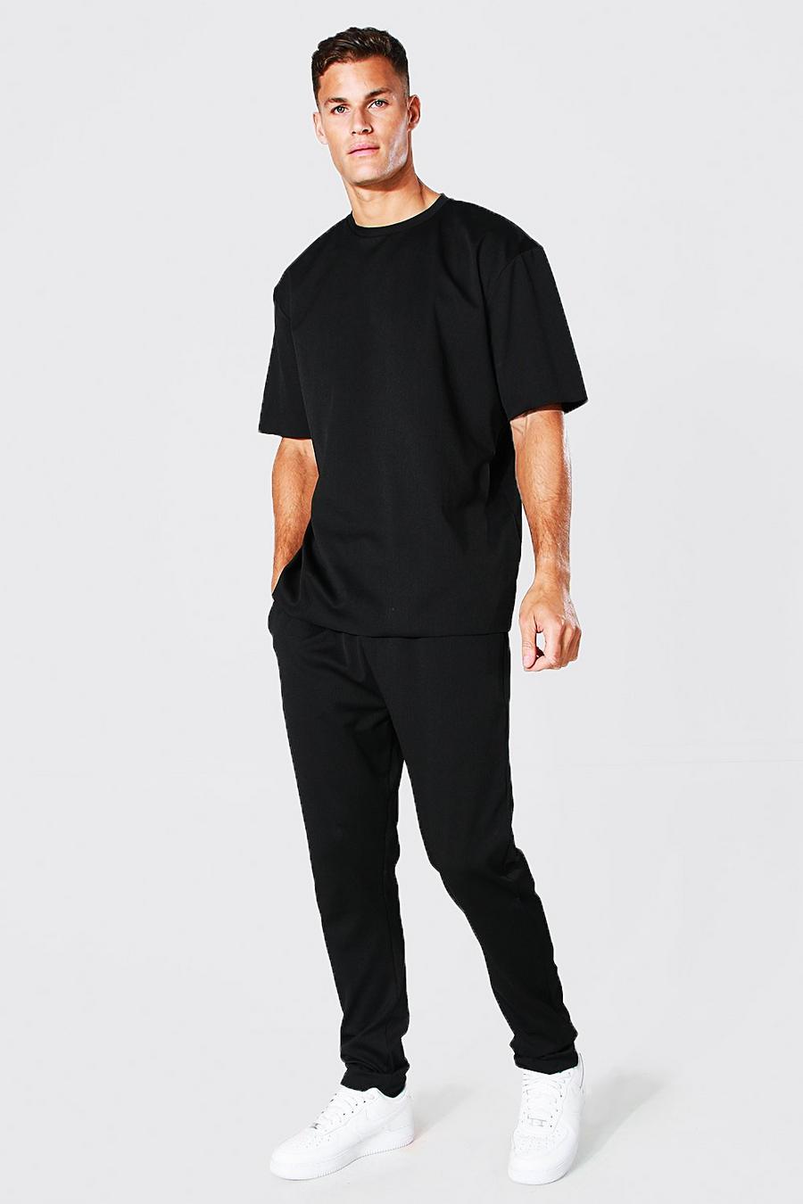 שחור סט של טישרט ומכנסי טרנינג עם קפל לגברים גבוהים image number 1