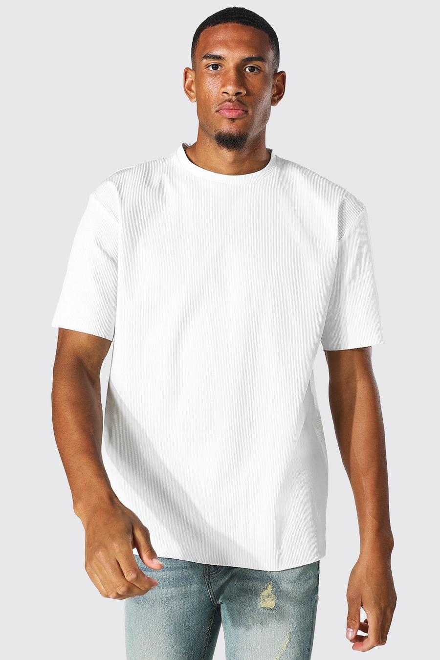 White Tall Pleated Crew Neck T-shirt image number 1