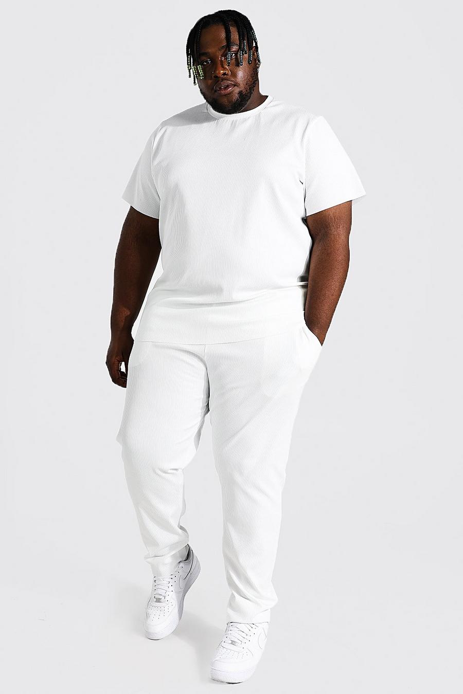 White Plus Geplooid T-Shirt En Joggingbroek Set image number 1