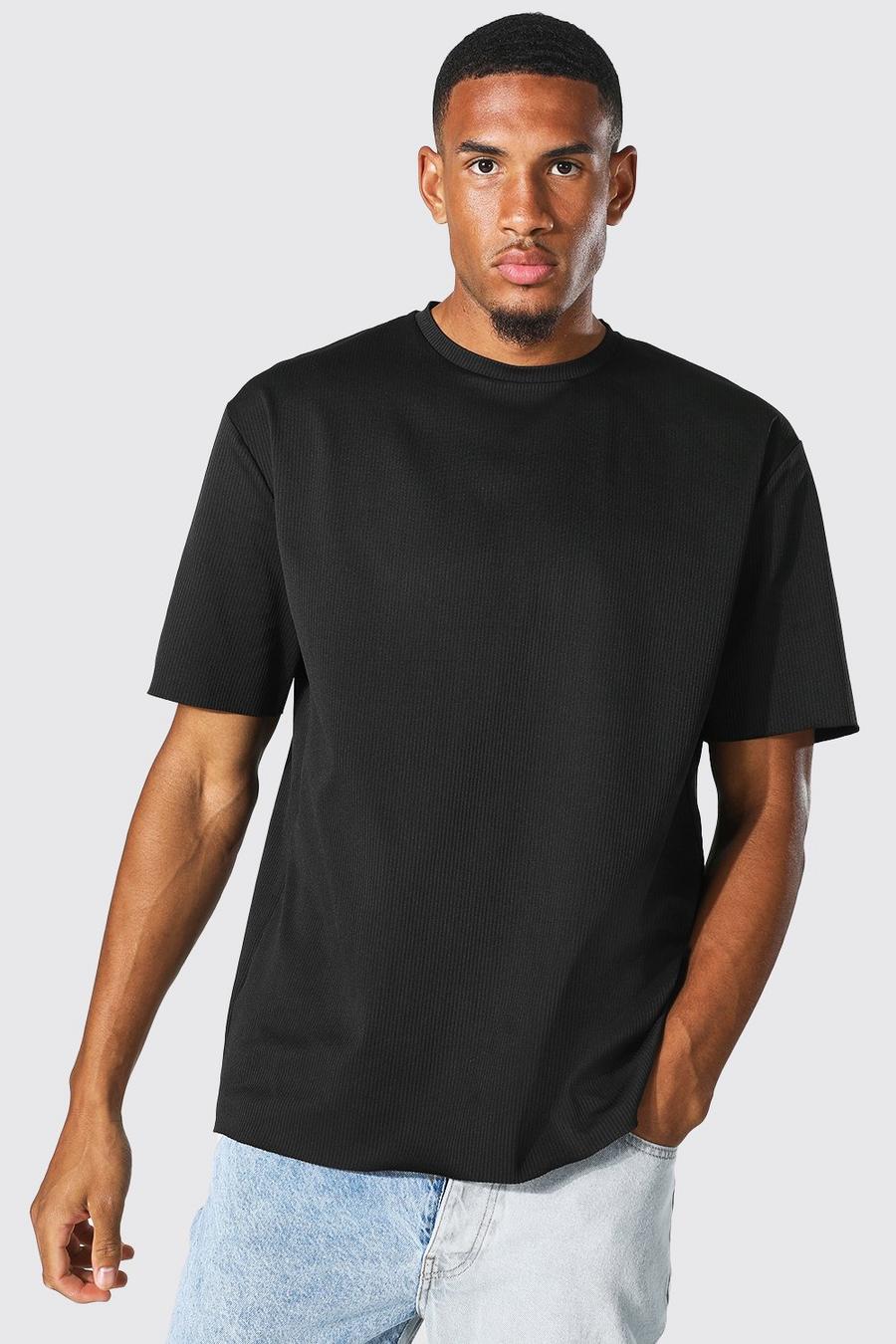 Black Tall Pleated Crew Neck T-shirt image number 1