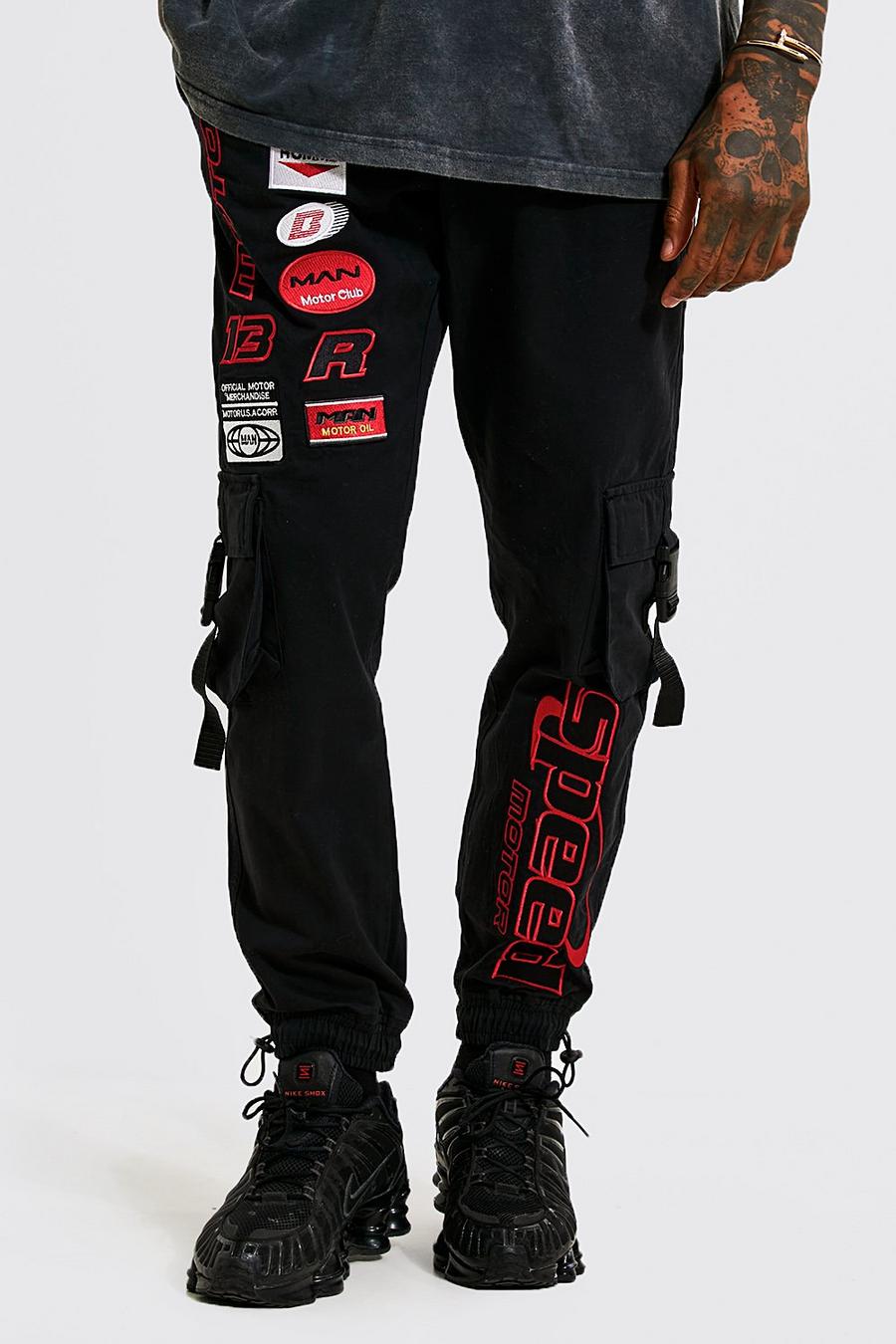 Black Motocross Cargo Trousers With Buckles image number 1