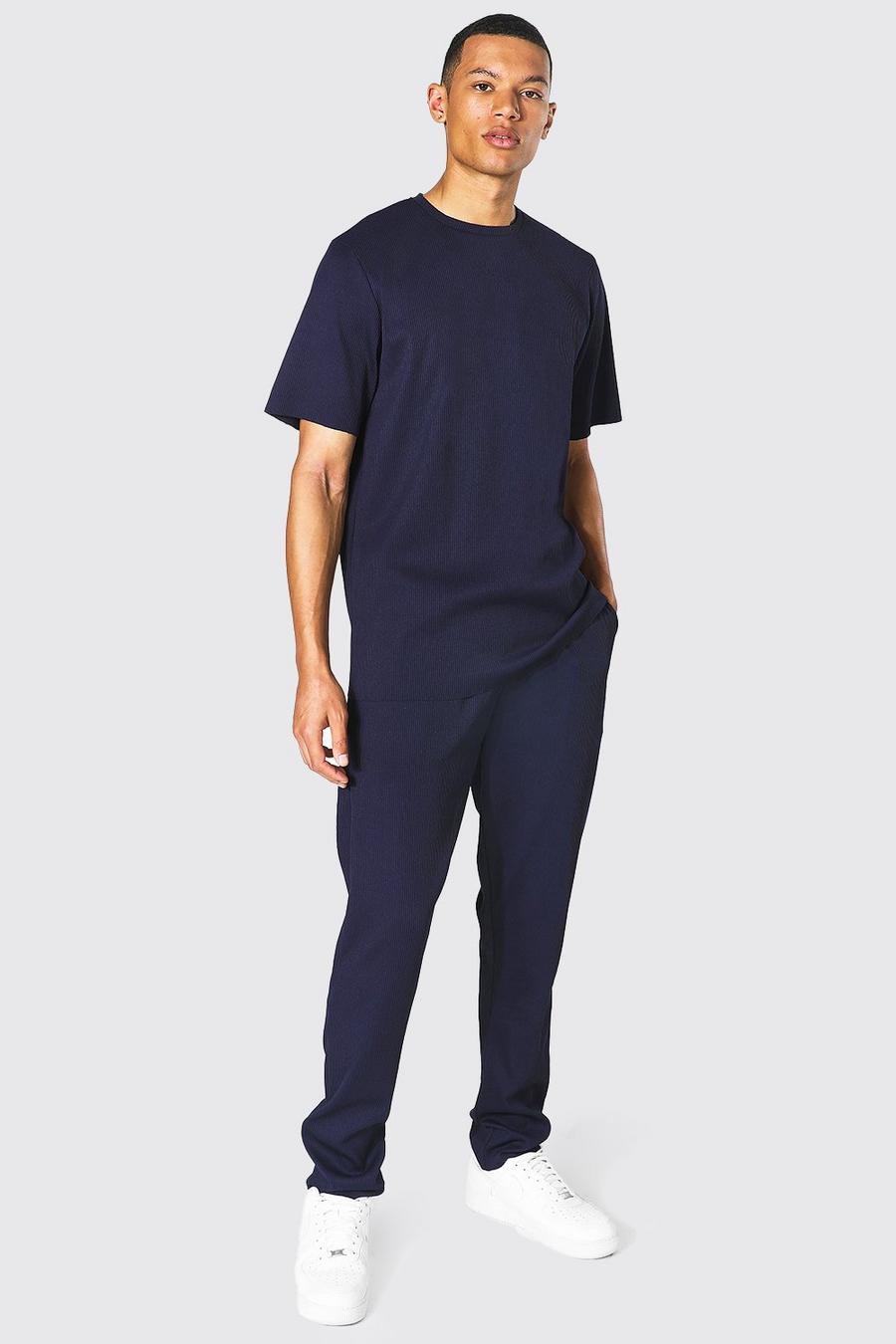 Navy Tall Geplooid T-Shirt En Joggingbroek Set image number 1