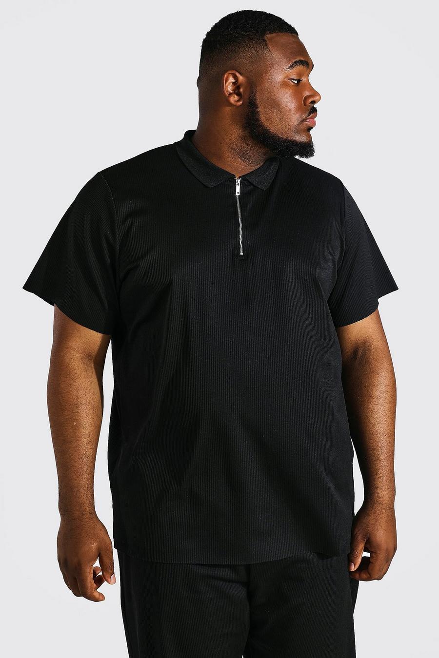 Black Plus Pleated Zip Neck Polo image number 1