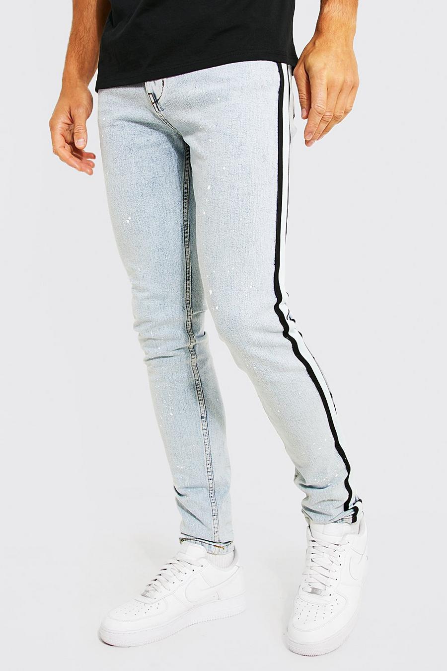 Ice blue Tall Super Skinny Busted Knee Stripe Jean image number 1