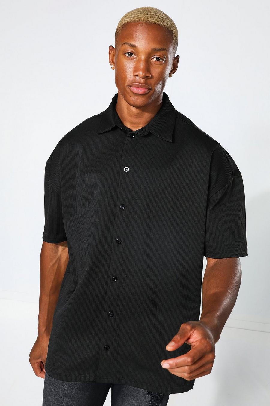 Black Oversized Geplooid Overhemd Met Korte Mouwen image number 1
