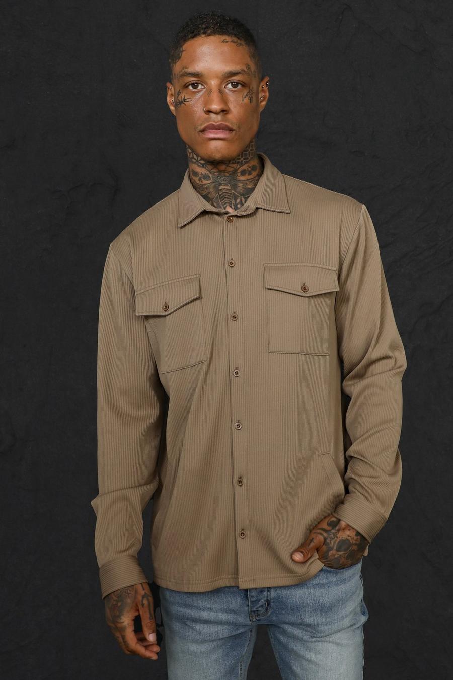Brown Pleated Button Through Overshirt image number 1