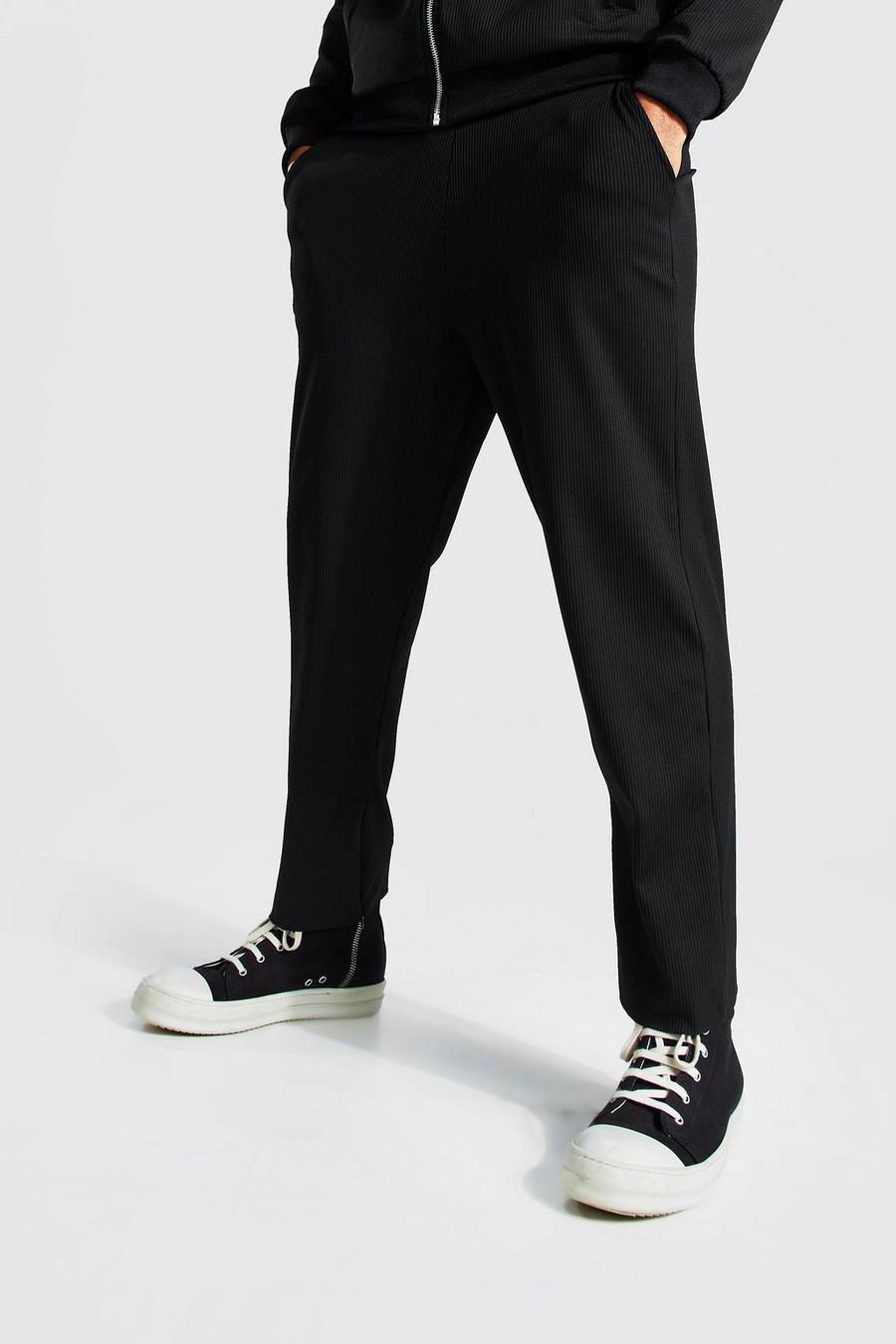 שחור מכנסיים עם רוכסן במכפלת וקפל image number 1