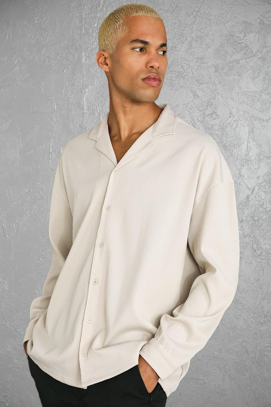 Light grey Pleated Long Sleeve Revere Shirt image number 1