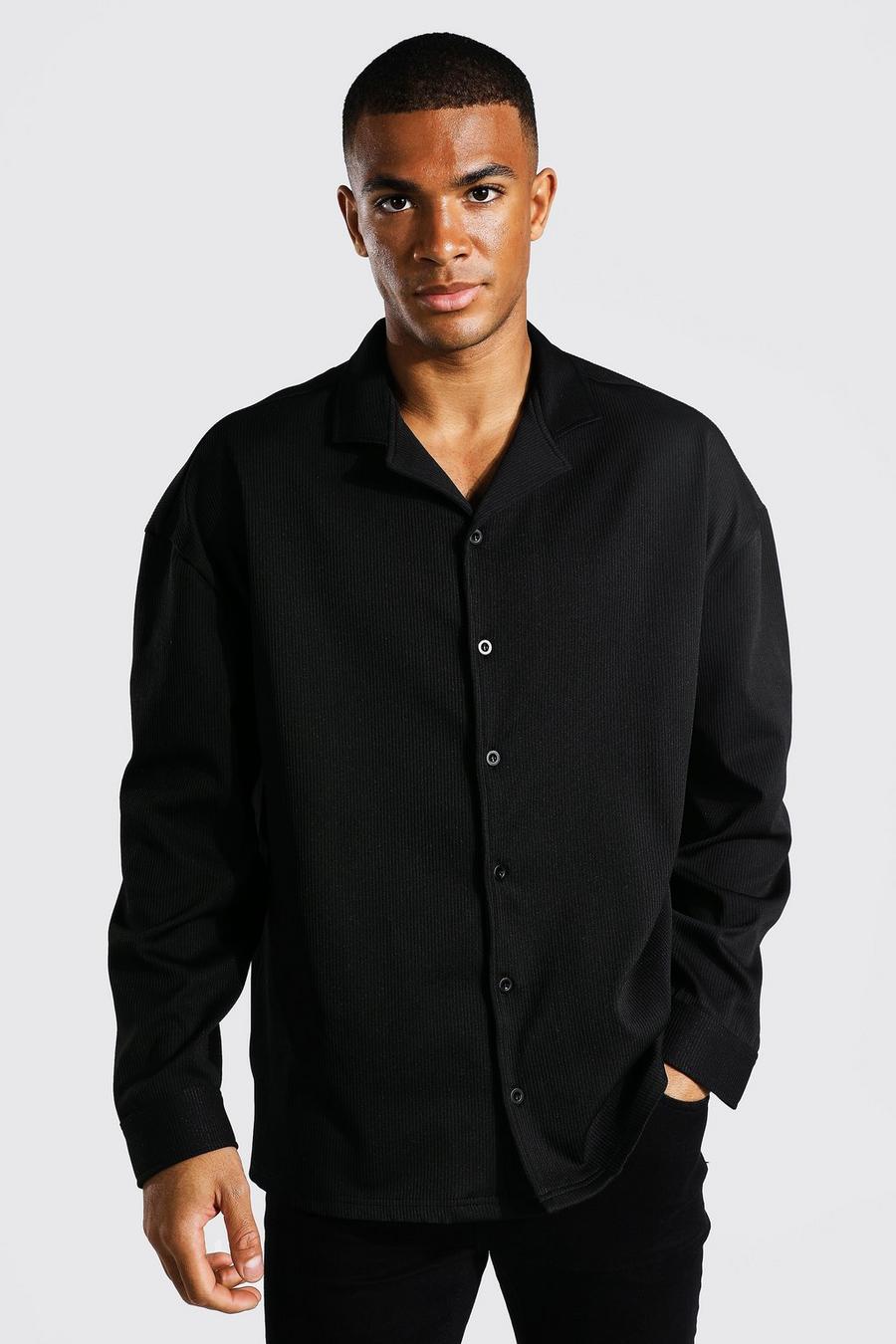 Camisa plisada de manga larga con solapas, Black image number 1