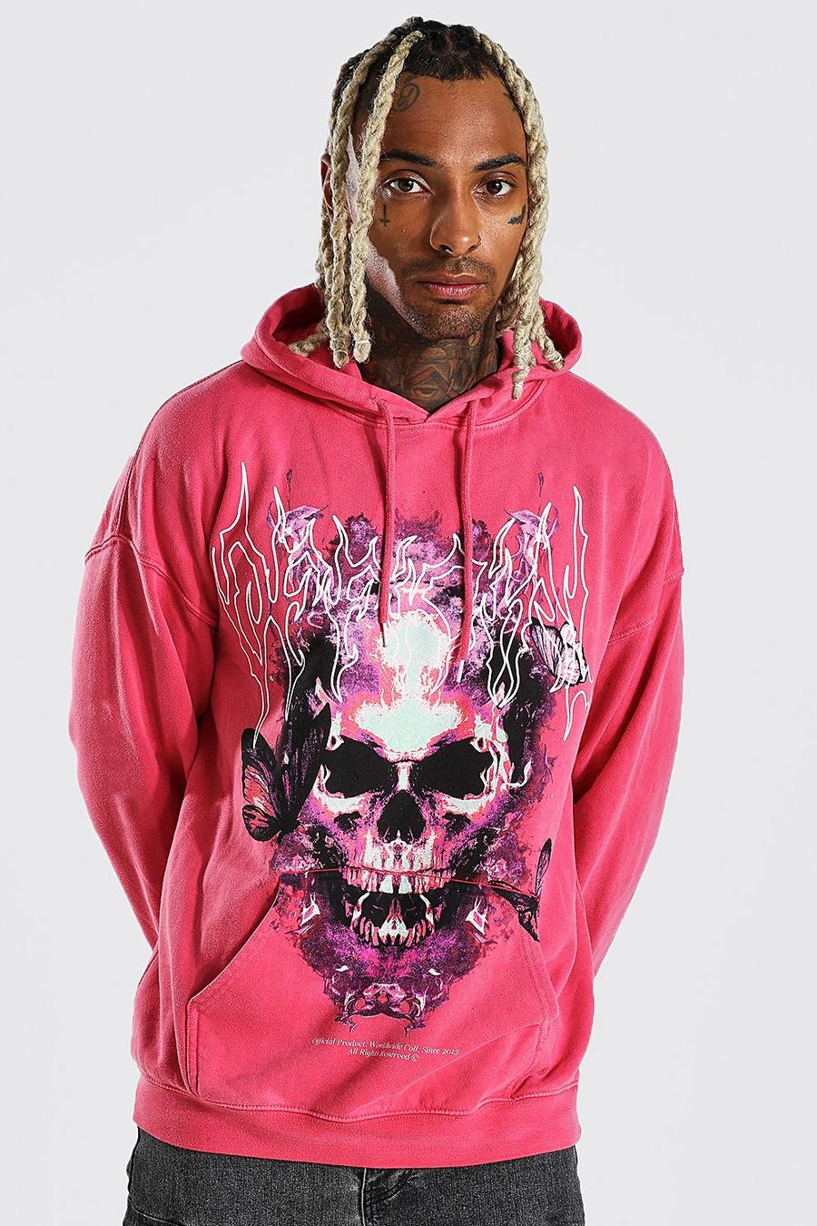 Red Oversized Overdye Schedel Hoodie image number 1