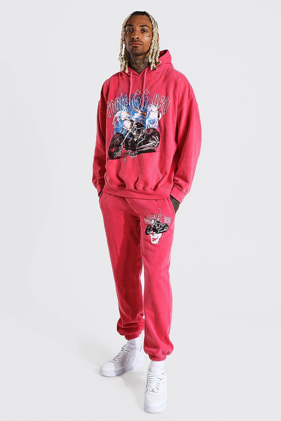 Red Graphic Overdye Hooded Tracksuit image number 1
