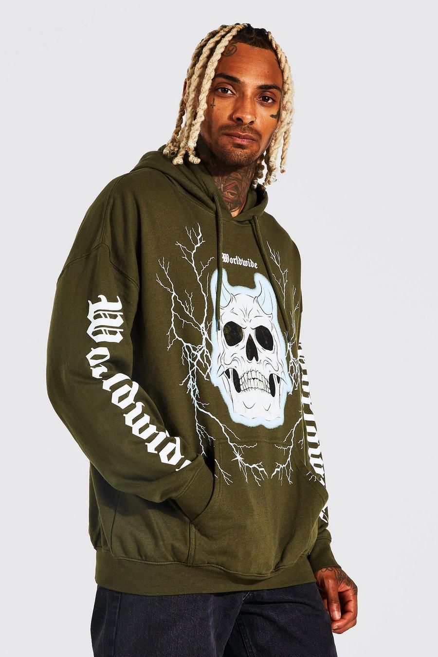Khaki Oversize hoodie med stentvättad effekt image number 1