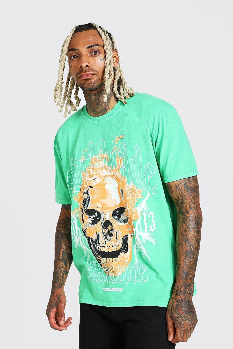 Green Oversize överfärgad t-shirt med grafiskt tryck image number 1