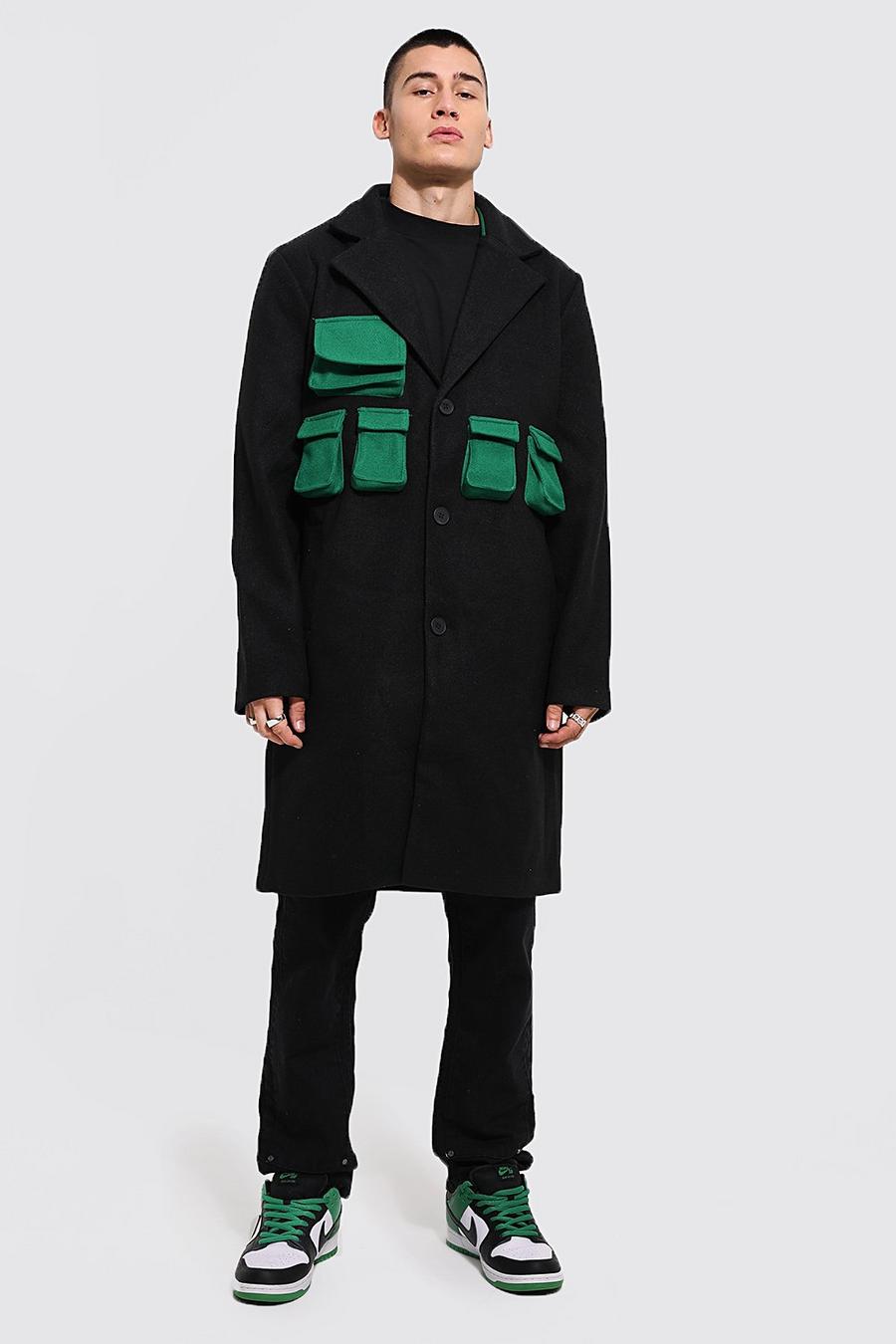 Manteau long effet laine style utilitaire, Black image number 1