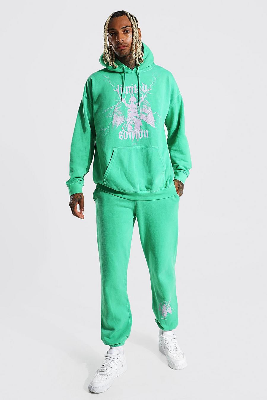 Green Statue Graphic Overdye Hooded Tracksuit image number 1