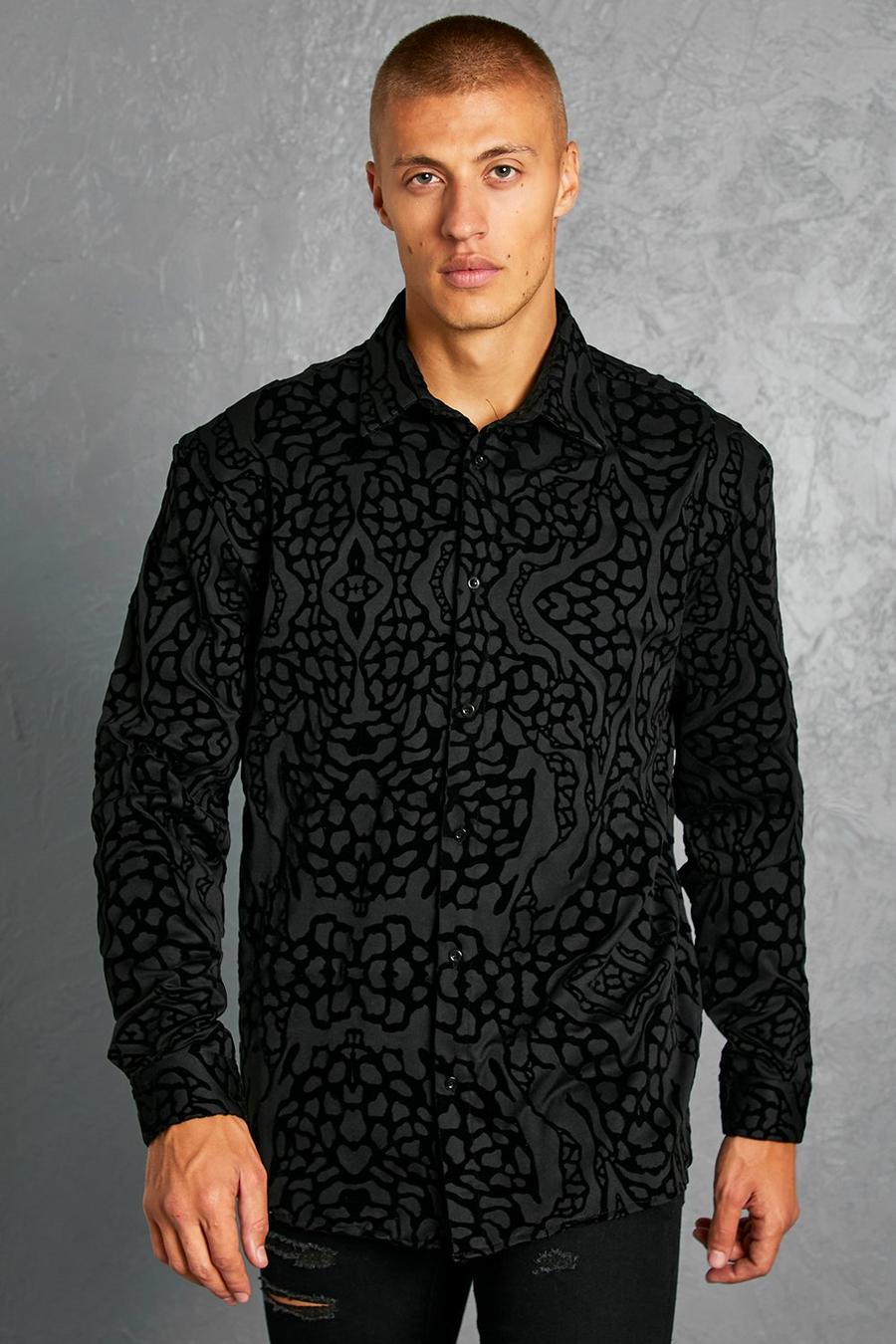 Black Oversized Long Sleeve Animal Devore Shirt image number 1