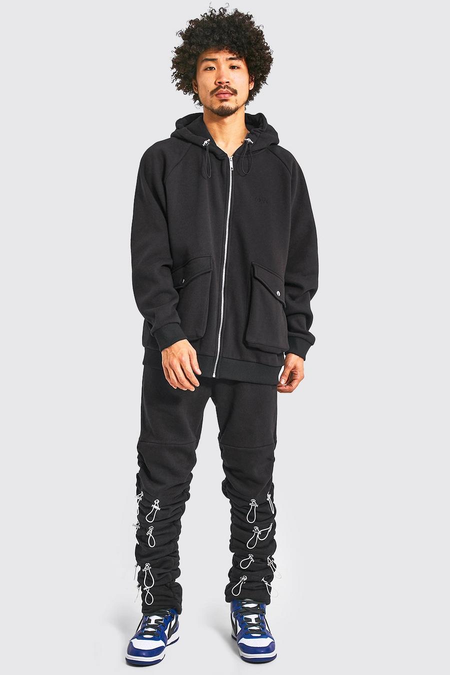 Black Man Toggle Zip Through Hooded Tracksuit image number 1
