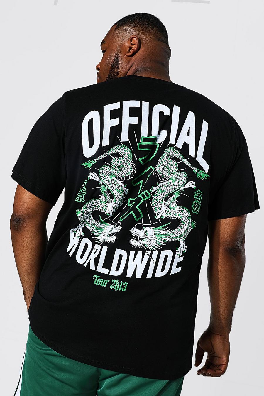 Black Plus Long Line Dragon T-Shirt Met Rugopdruk image number 1