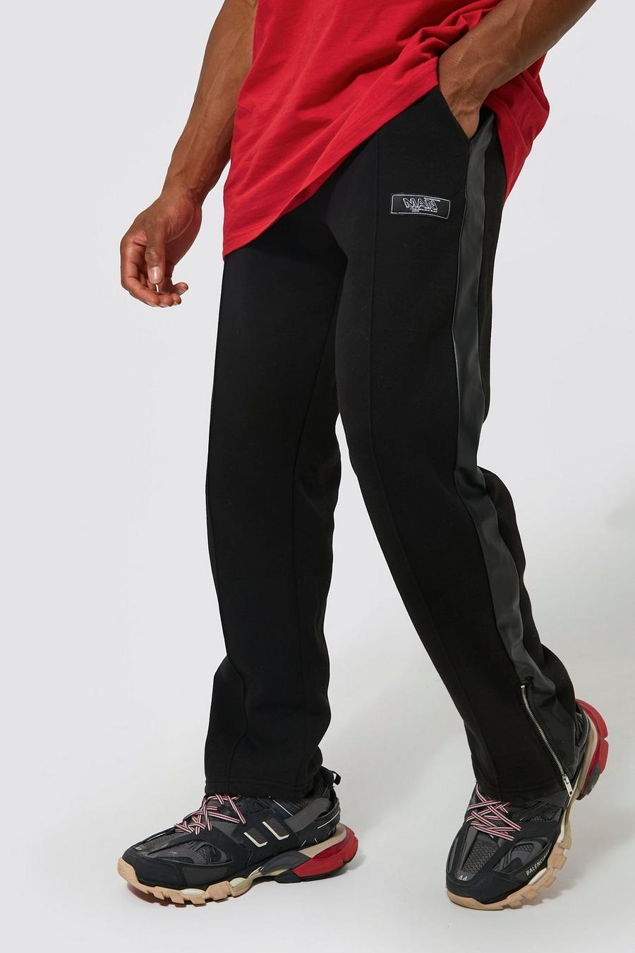 Black Relaxed Man Pu Panel Pintuck Joggers image number 1