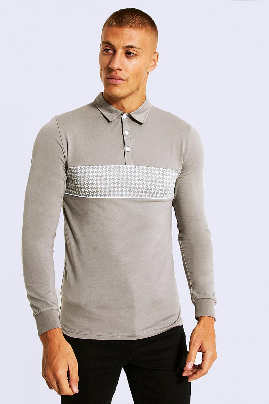 Langärmliges Muscle-Fit Poloshirt, Grey image number 1