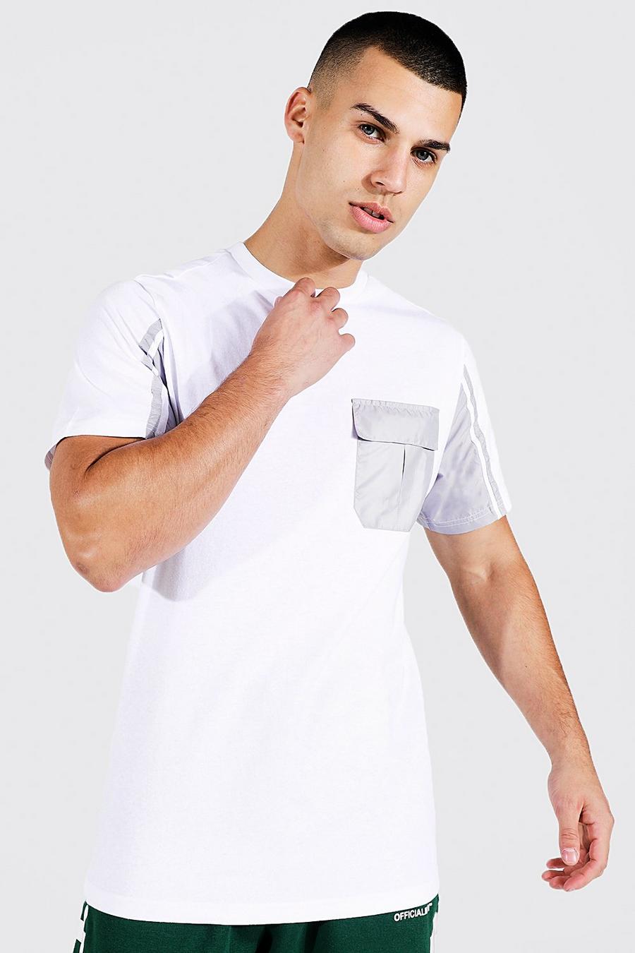 White Slim Fit Shell Panel Pocket T-shirt image number 1