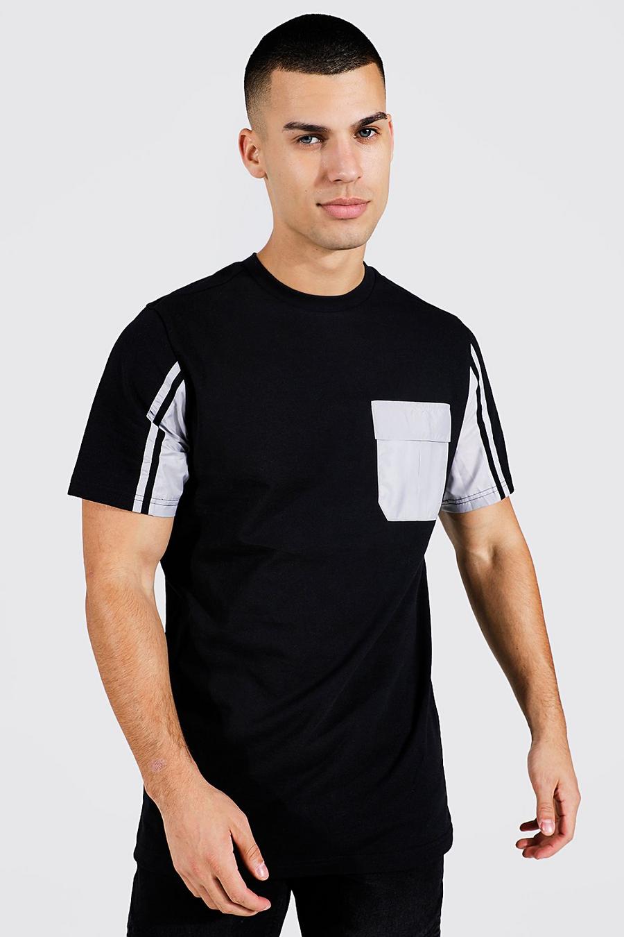 Black Slim Fit Soft-Shell T-Shirt Met Panelen En Zakken image number 1