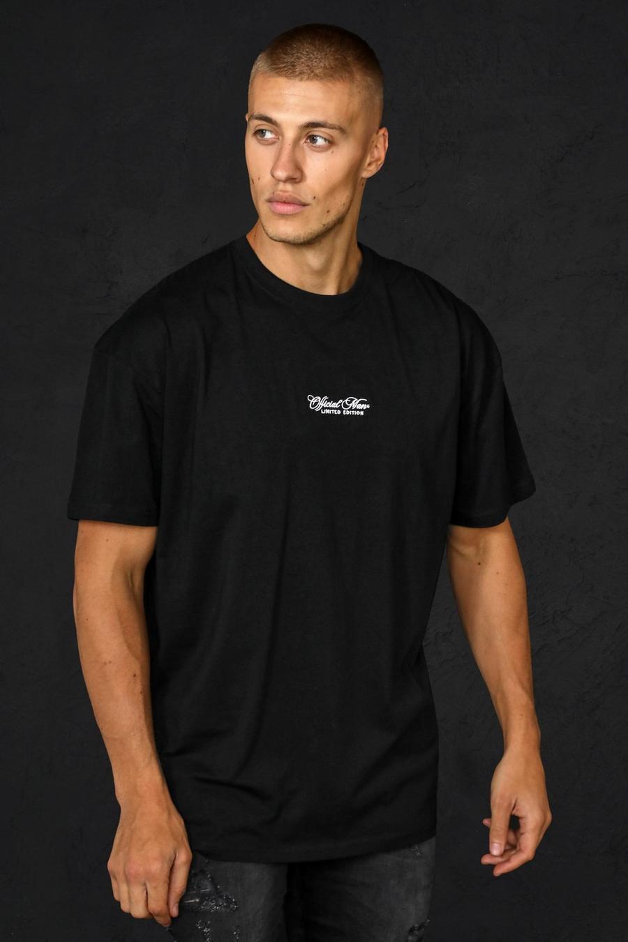 Black Oversized Official Man Embroidered T-shirt image number 1