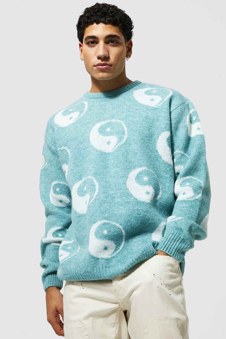 Sage Oversized Heavyweight Yin Yang Knitted Jumper image number 1
