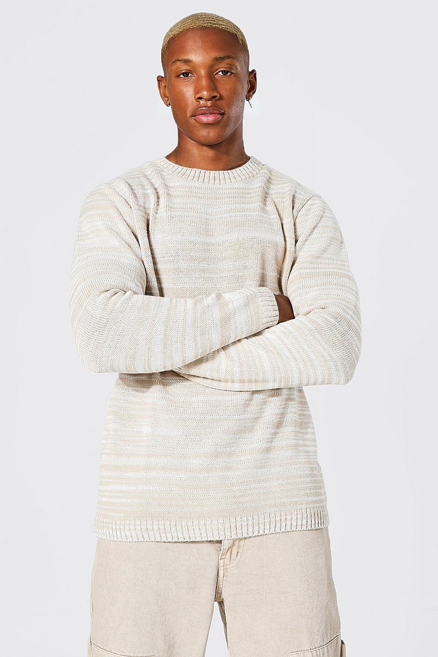 Oatmeal Regular Fit Twist Knit Crew Neck Sweater image number 1