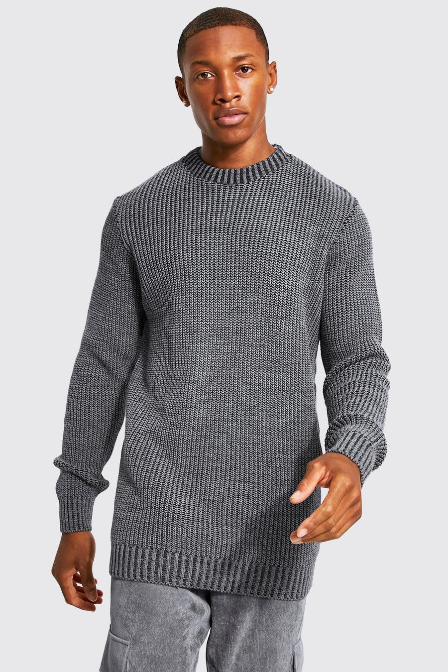 Charcoal Plated Ribbed Knit Crew Neck Jumper image number 1