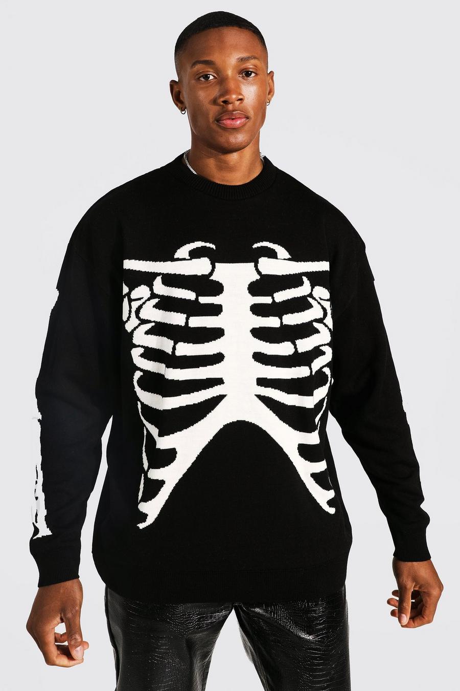 Black Oversized Skeleton Knitted Jumper image number 1