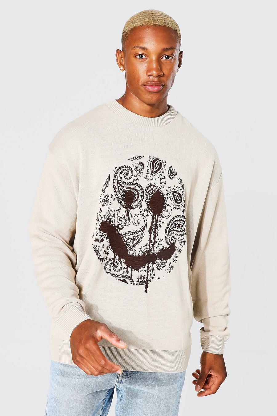 Sand Oversized Paisley Drip Face Jumper image number 1
