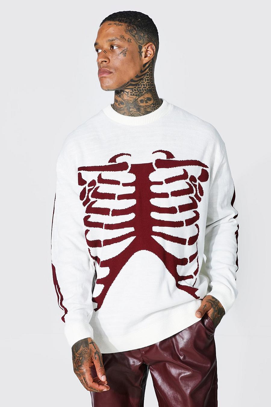 Oversize Pullover mit Skelett-Print, Ecru image number 1