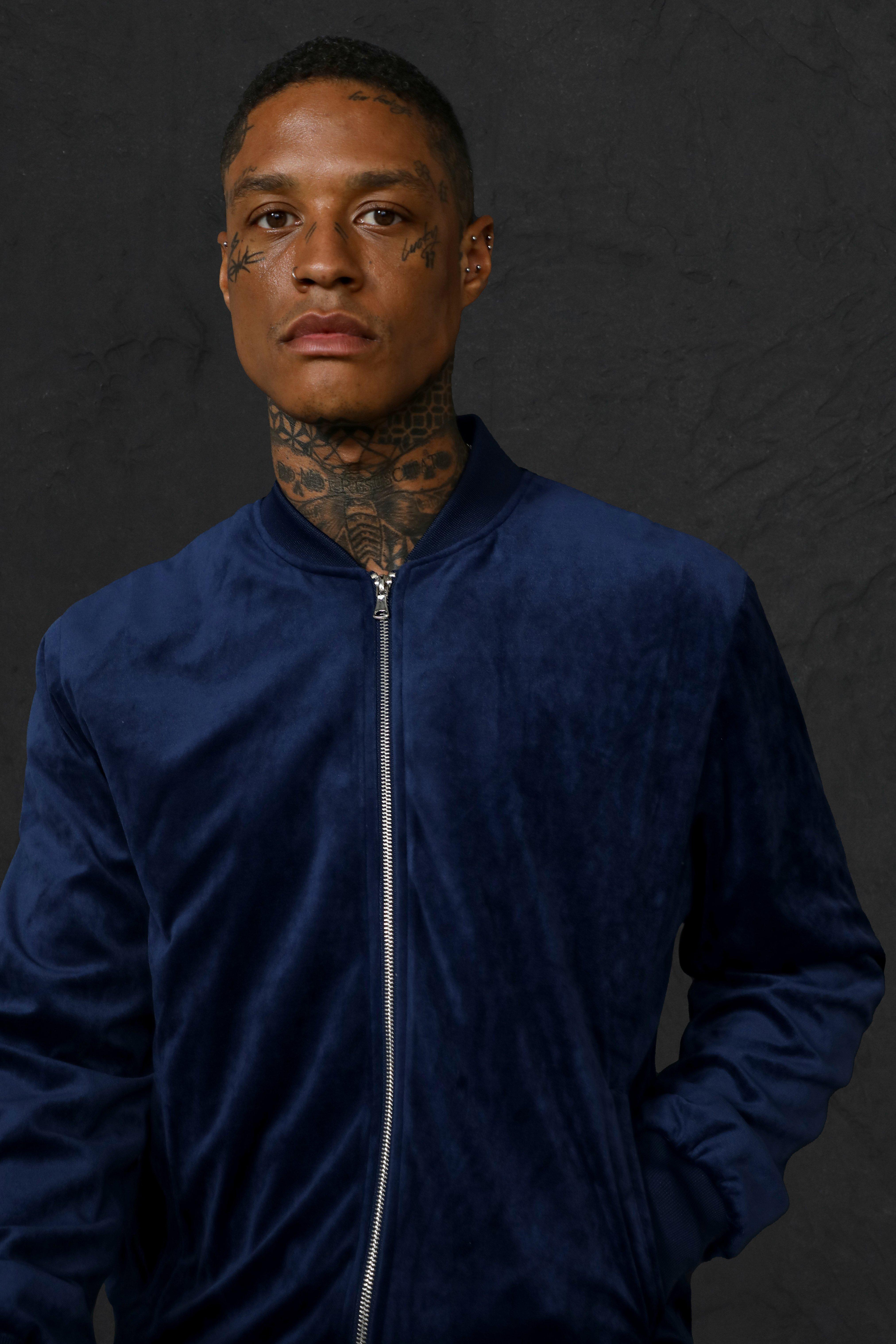 Mens velour 2025 bomber jacket