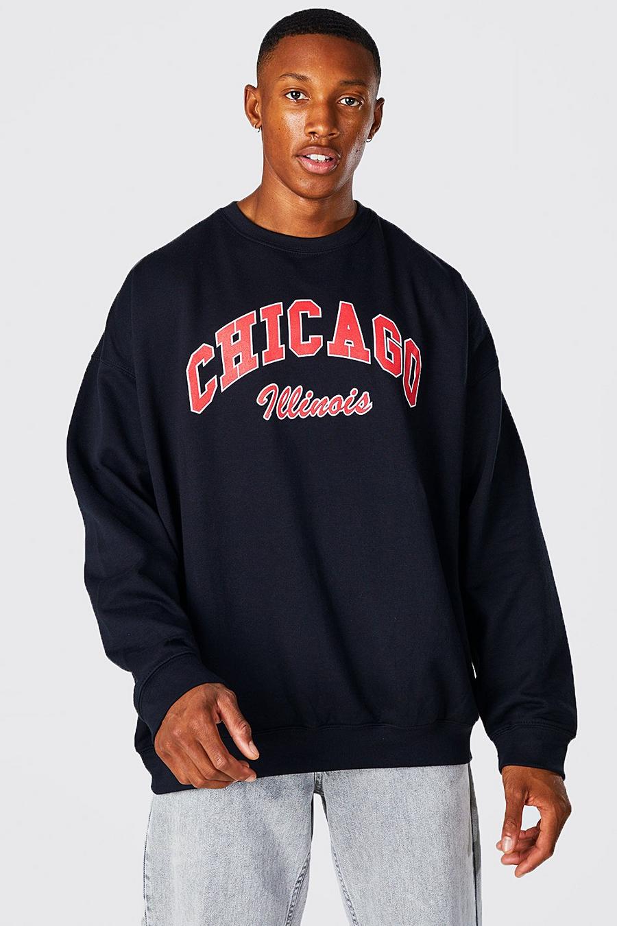 Black Chicago Oversize sweatshirt i varsitystil image number 1