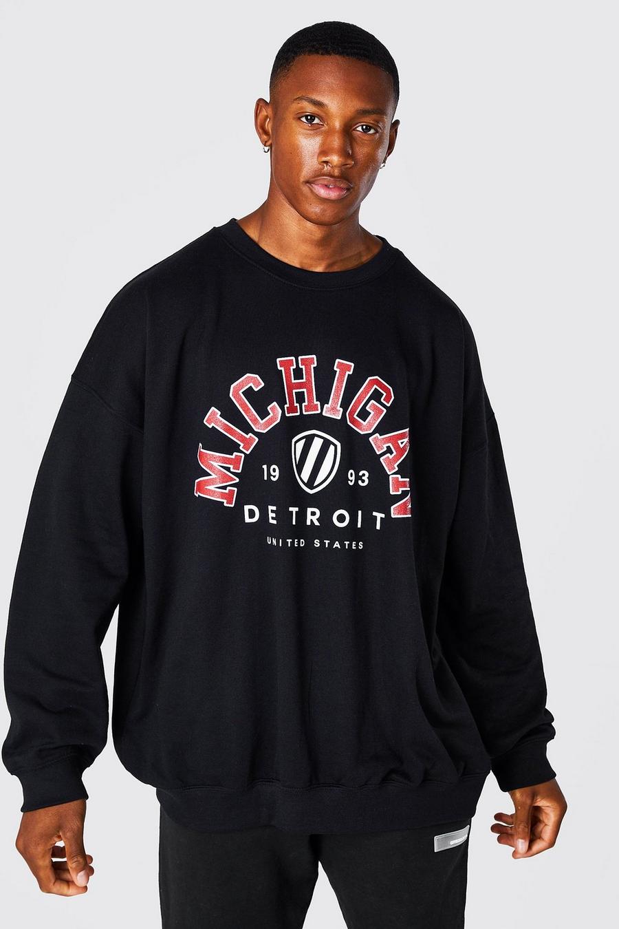 Black Michigan Oversize sweatshirt i varsitystil image number 1