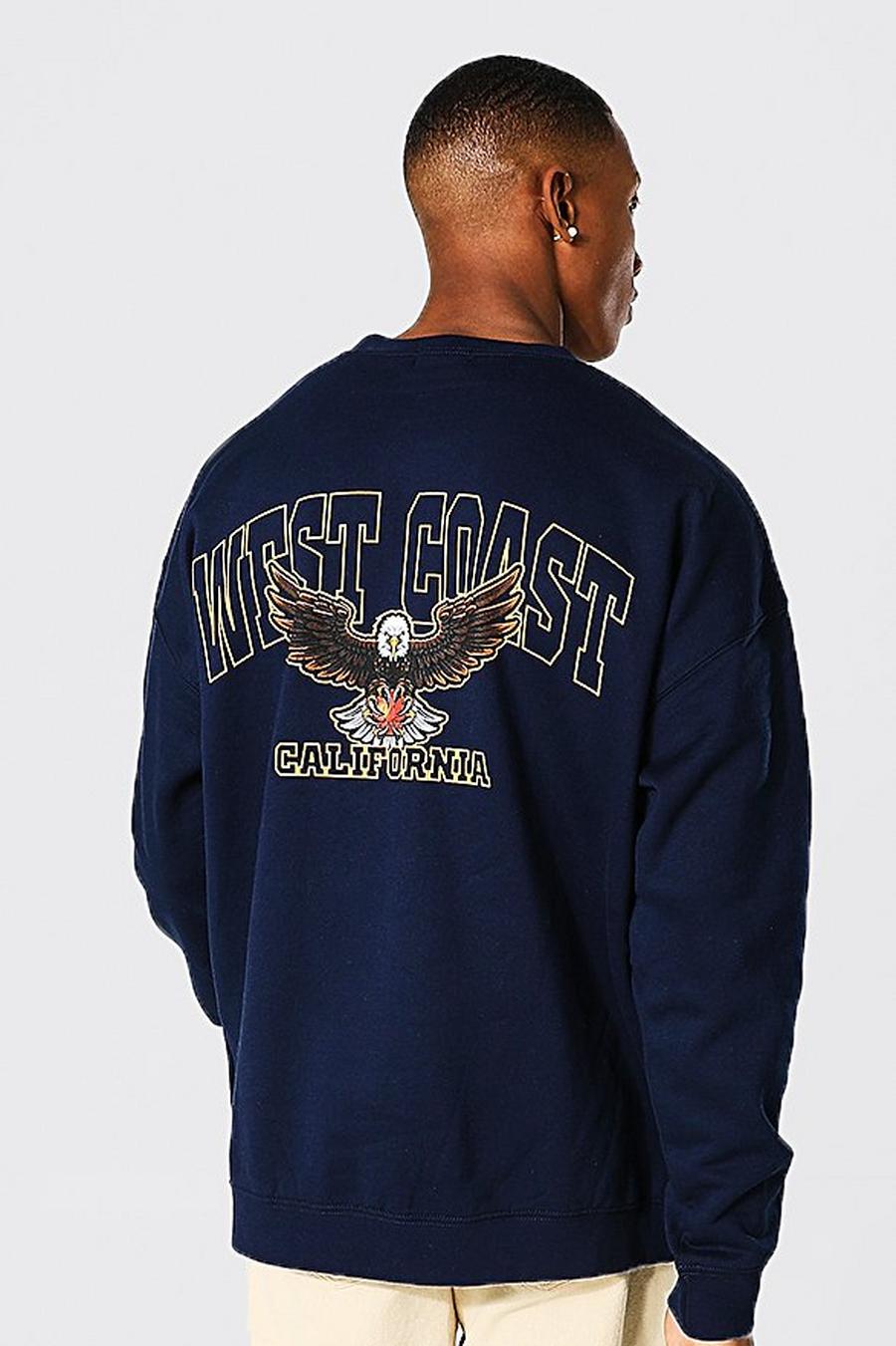 Navy Oversize sweatshirt med tryck bak image number 1