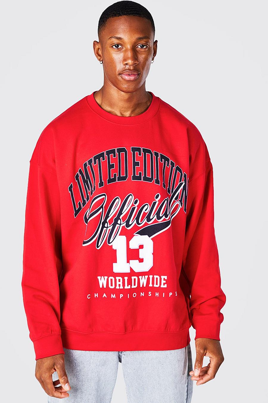 Red Oversized Limited Edition Varsity Sweatshirt image number 1
