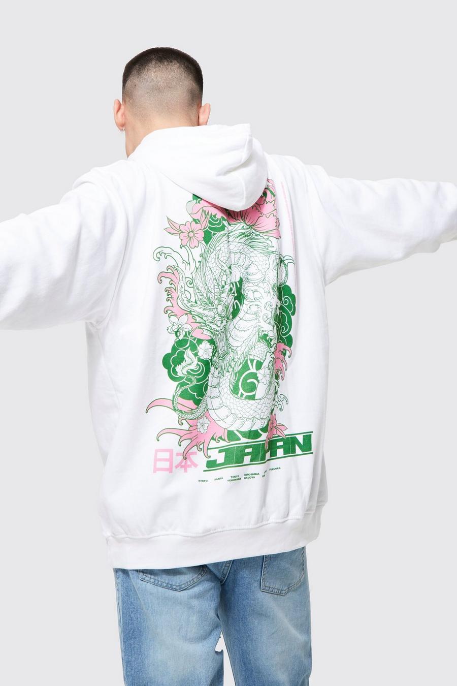 Sudadera con capucha oversize con estampado gráfico de dragón en la espalda, White image number 1
