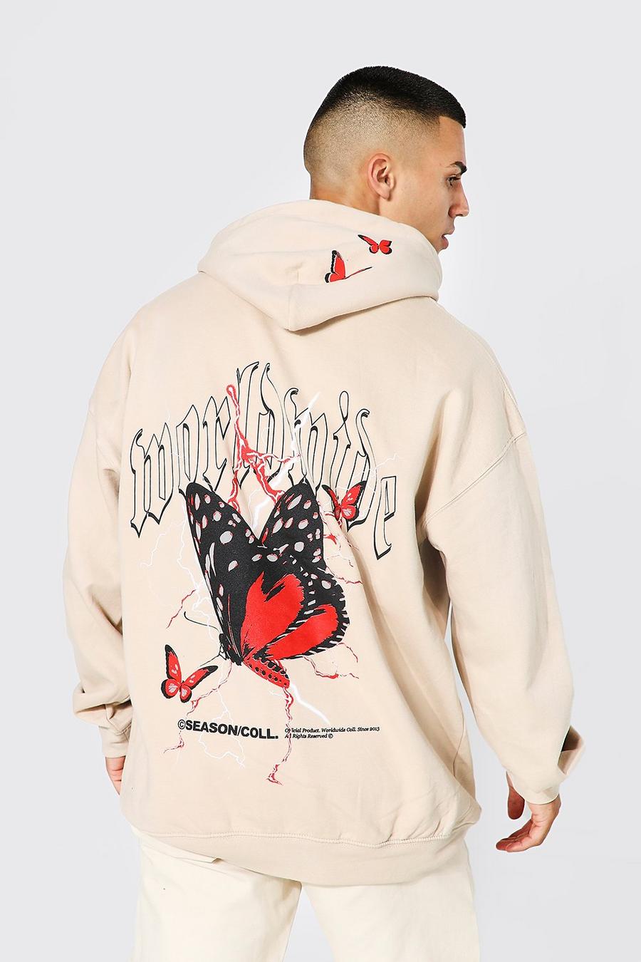 Sand Oversized Butterfly Hood Graphic Hoodie image number 1