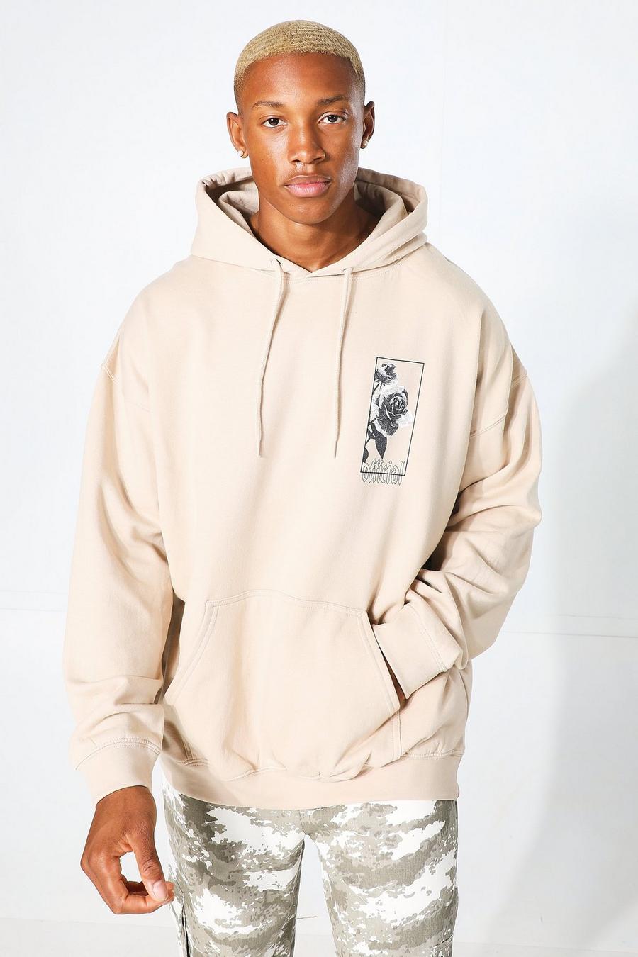 Sand Oversized Official Floral Back Graphic Hoodie image number 1