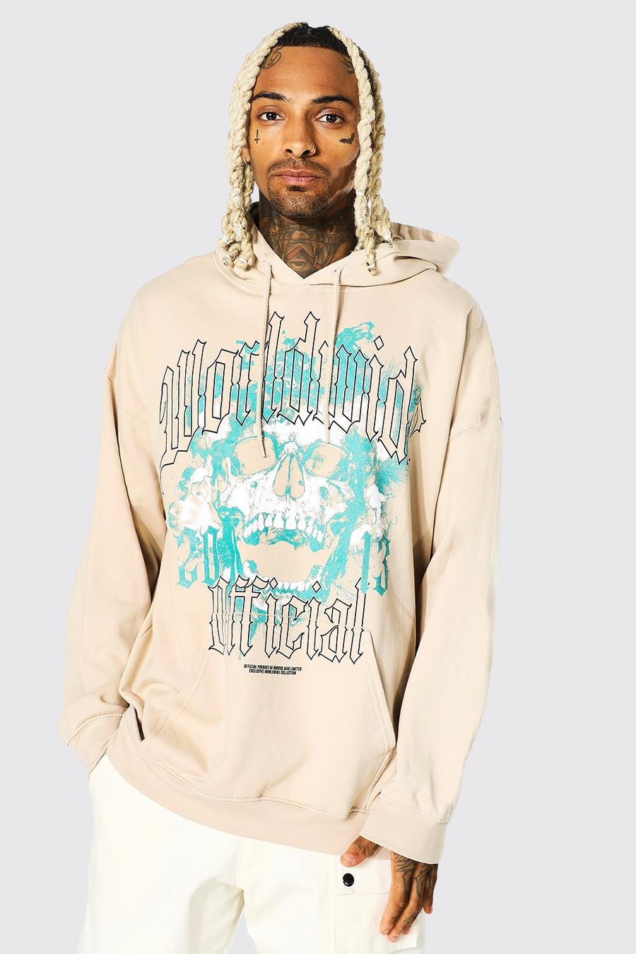 Sand Oversized Worldwide Schedel Hoodie image number 1