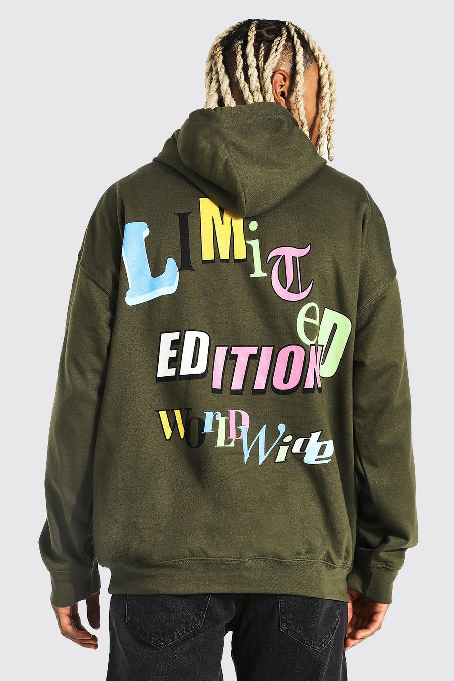 Green Oversized Multi Text Graphic Hoodie image number 1