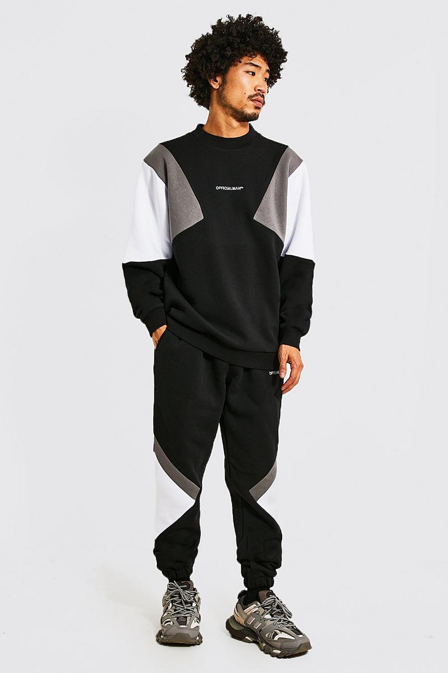 Black Official Man Colour Block Sweater Tracksuit image number 1