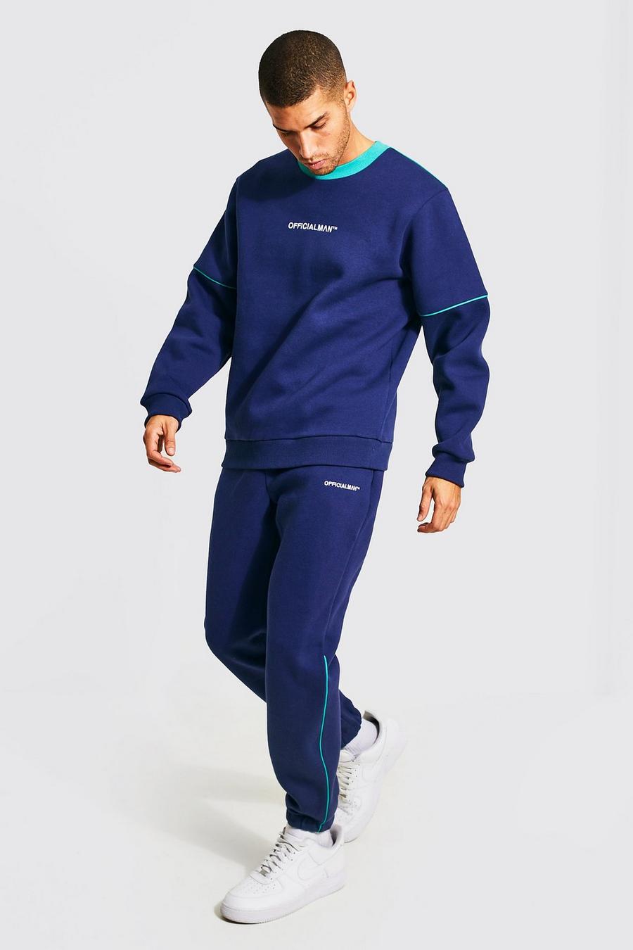 Navy Official Man Sweater Tracksuit With Piping image number 1