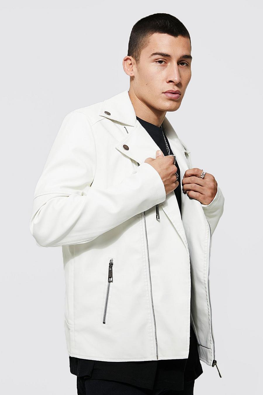 White Leather Look Biker Jacket image number 1