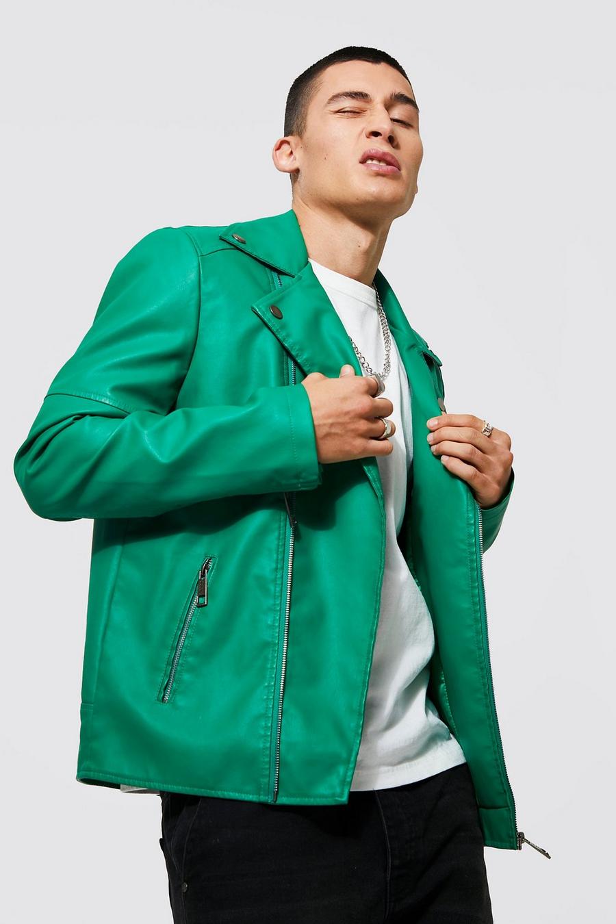 Green Leather Look Biker Jacket image number 1